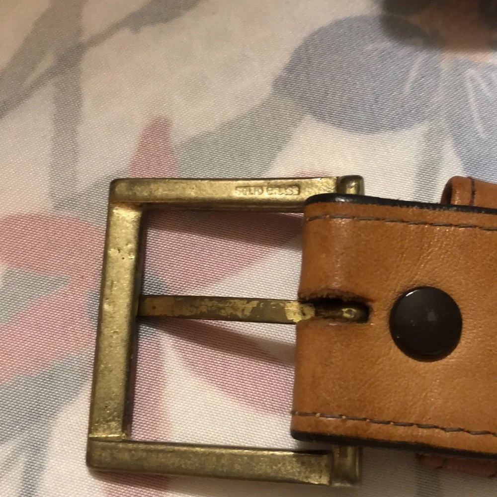 Vintage BRAXTON Brown Leather Belt Sz 30-33”/1.5” w/ solid brass buckle 36.25” L